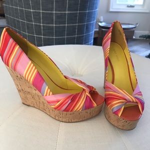 NINE WEST Chill Pill Stripe Wedge Sandal - worn once!